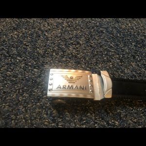 Armani adjustable black leather belt up to 45”